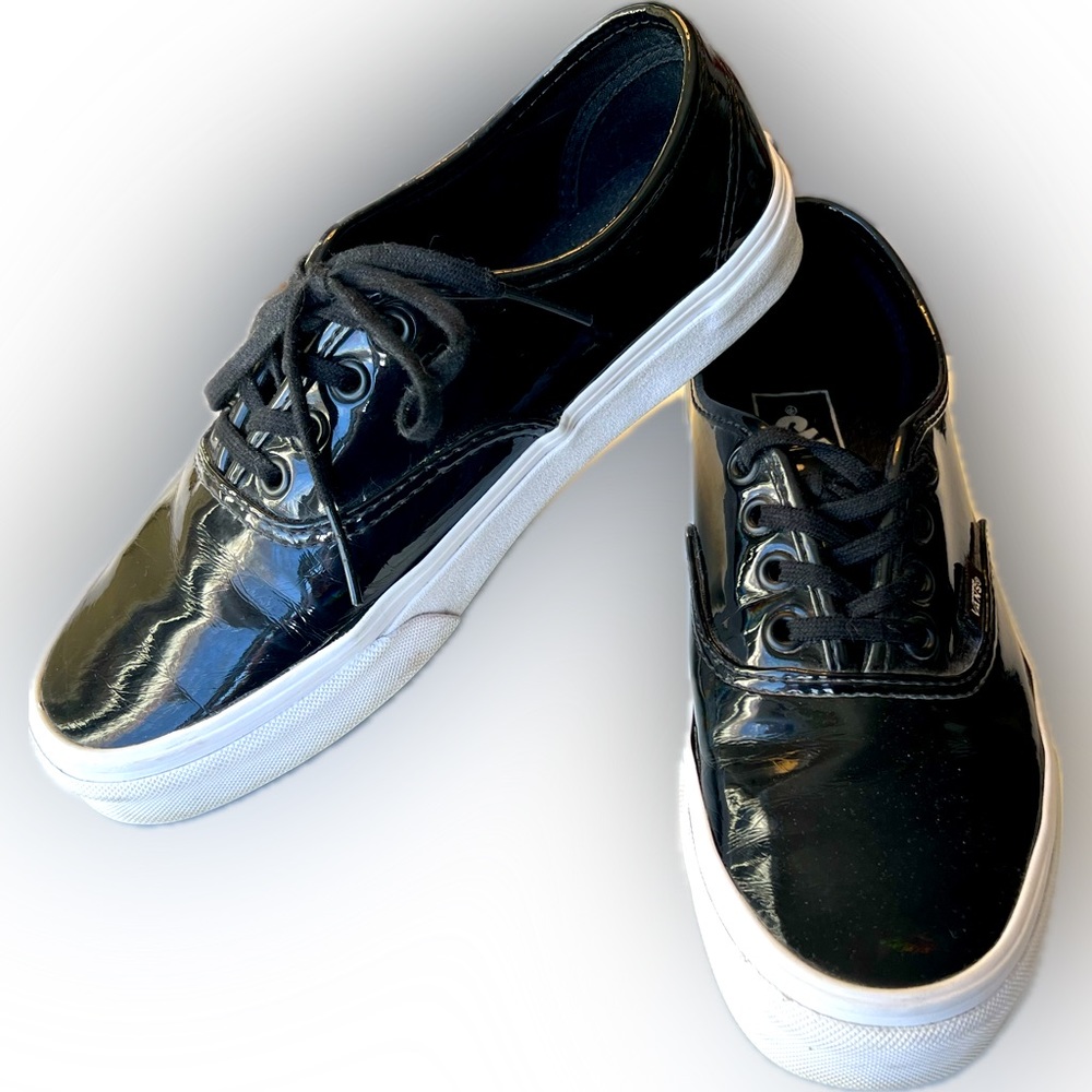 Black Patent Leather Vans - Holographic